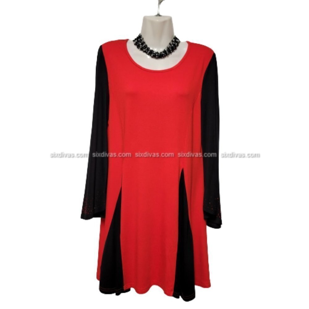 Red Tunic , Long Sleeve Blouse, Tunic Top - NEW- ONE SIZE